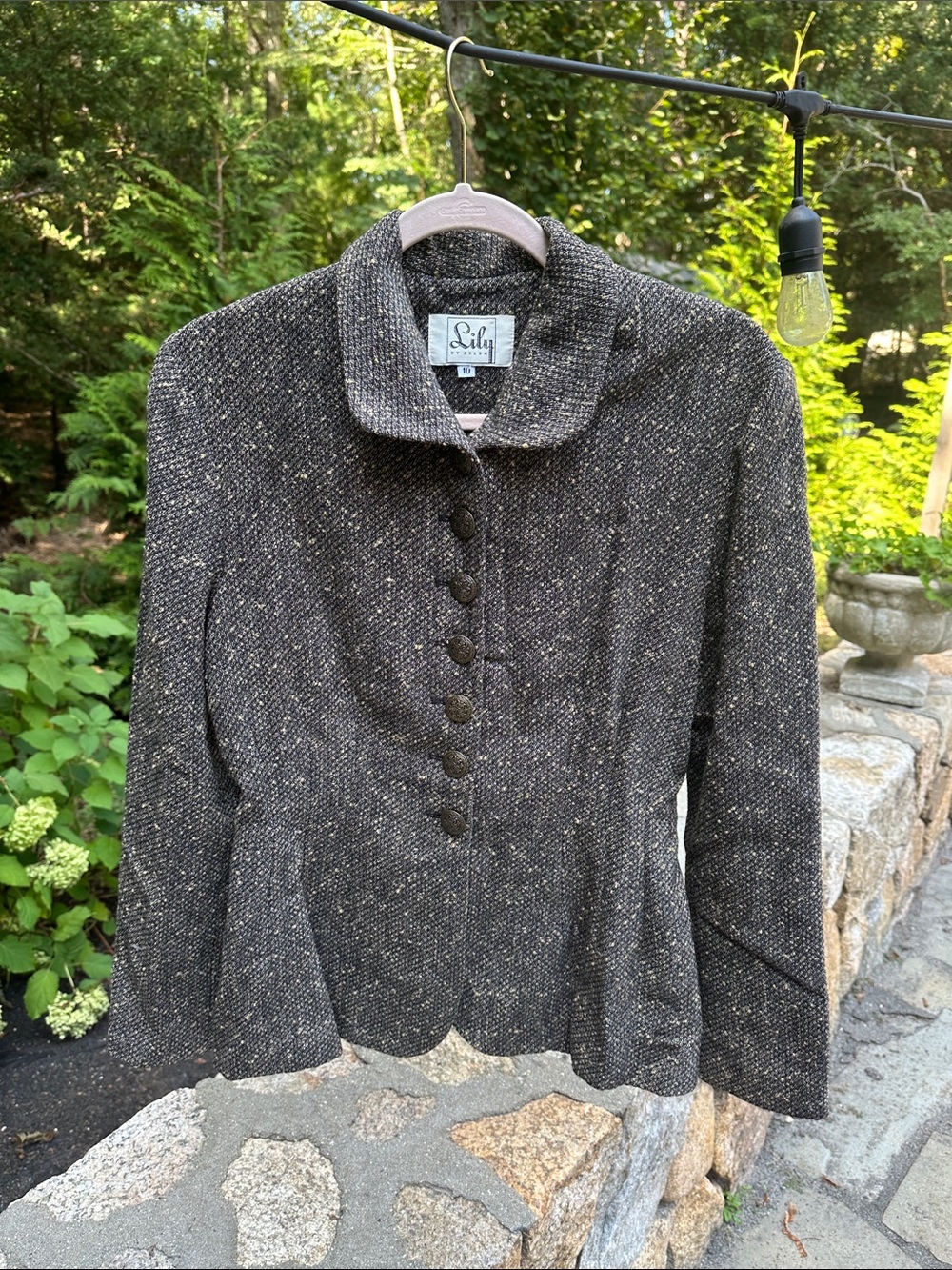 Lily by Zelda Tweed Button-Front Peplum Blazer
